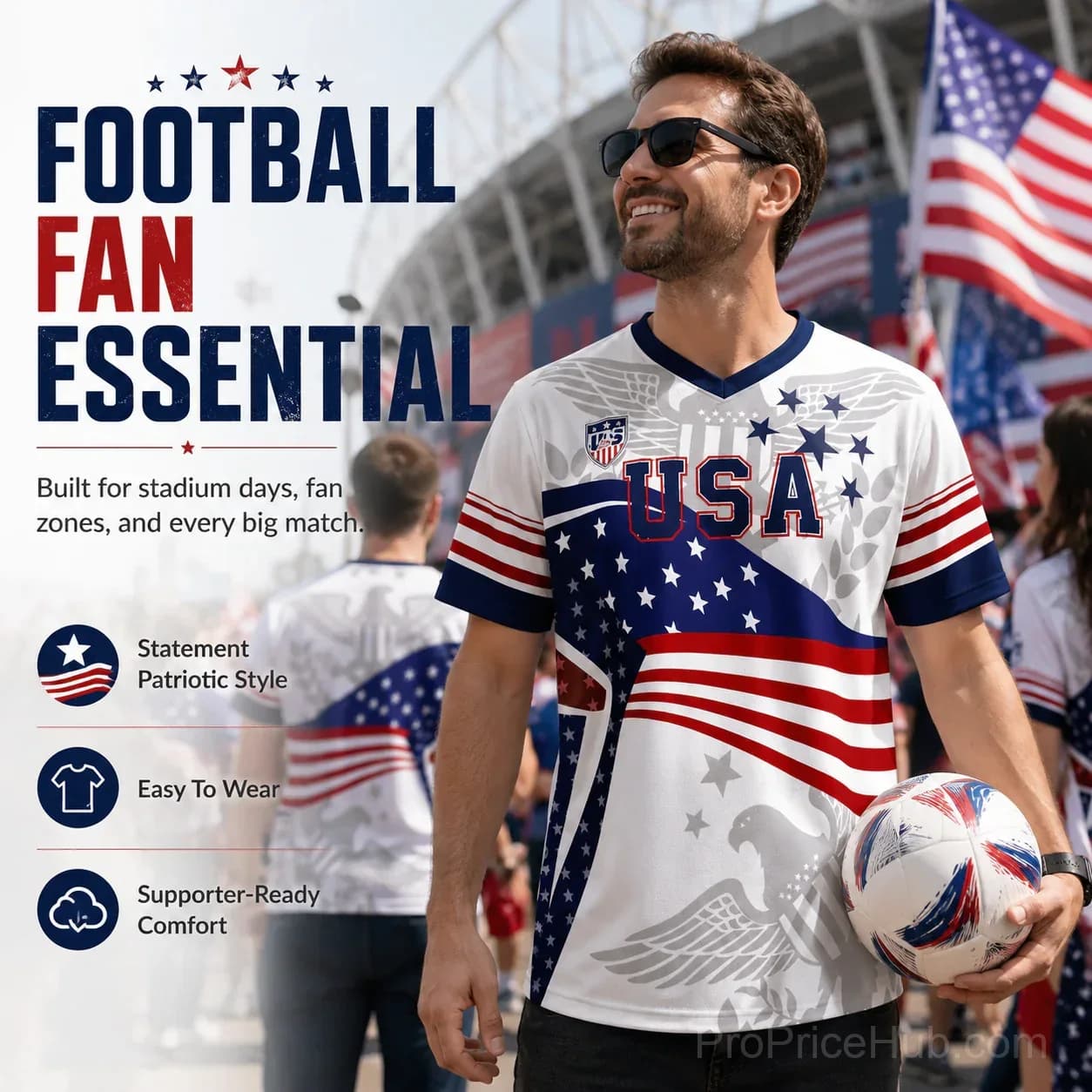 V-Neck USA Bald Eagle Graphic Soccer Jersey - View 3
