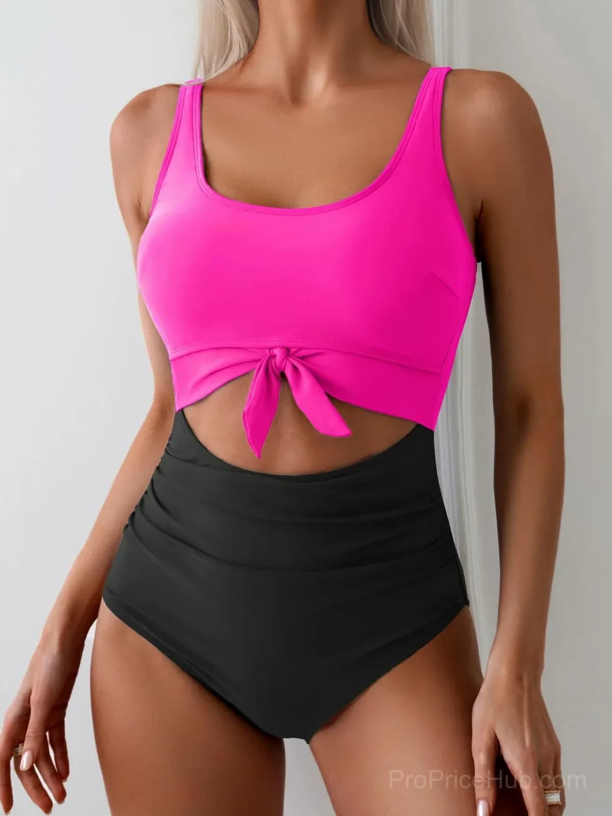 Women's Tummy Control Cutout One-Piece Swimsuit, Pink, S - View 16