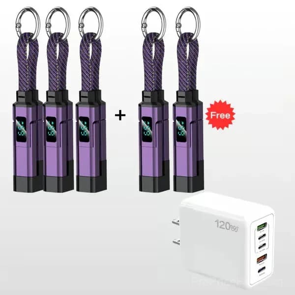 4-in-1 Digital Display Keychain Charging Cable, Black - View 13