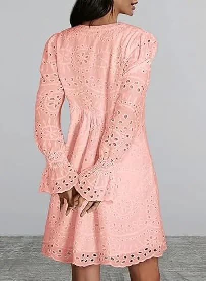 Women's Casual Eyelet Lace Dress, Black, Size S - View 9