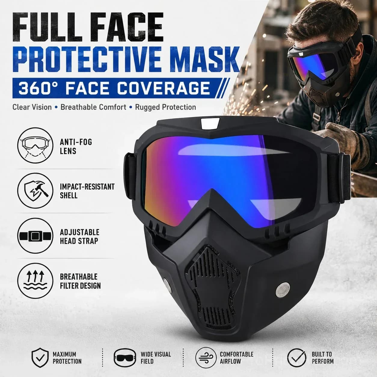 Auto-Darkening Welding Goggles, Anti-Fog Skiing & Dustproof Safety Mask - Main