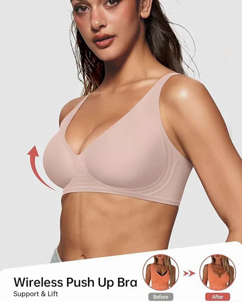 Seamless Deep V Push-Up Wireless Bra - View 6