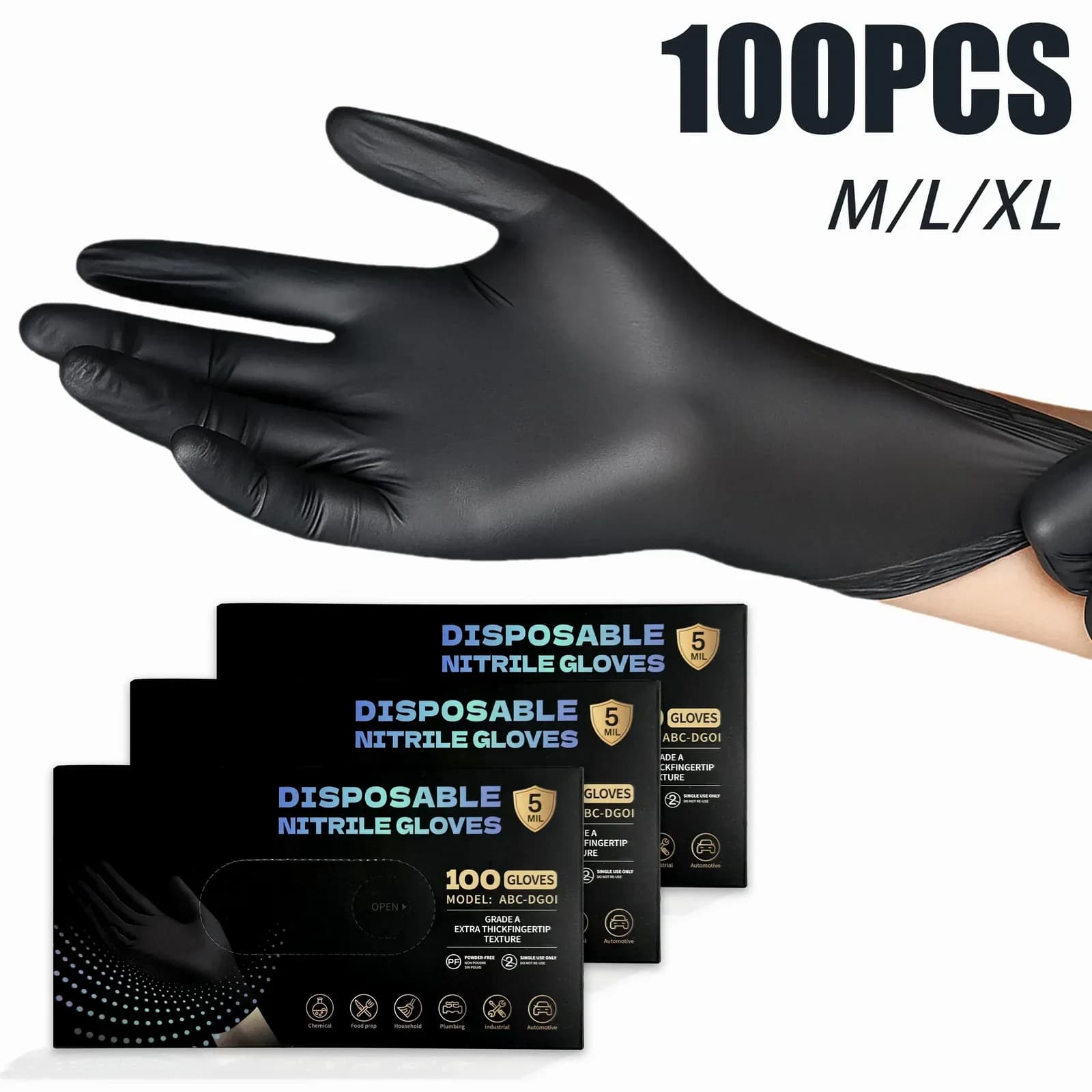 Black Nitrile Gloves, 6mil Heavy Duty, 100 Count, Latex Free, Powder Free - Main