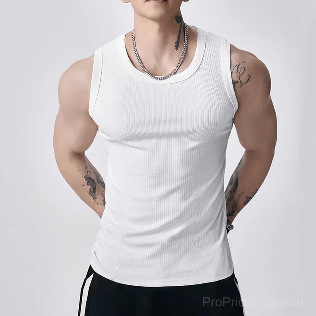 Men's Wide Strap Ribbed Activewear Tank Top - Main