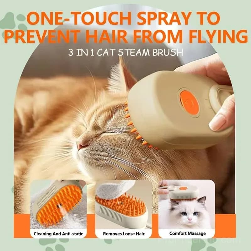 Pet Steam Grooming Brush, Khaki - Alt
