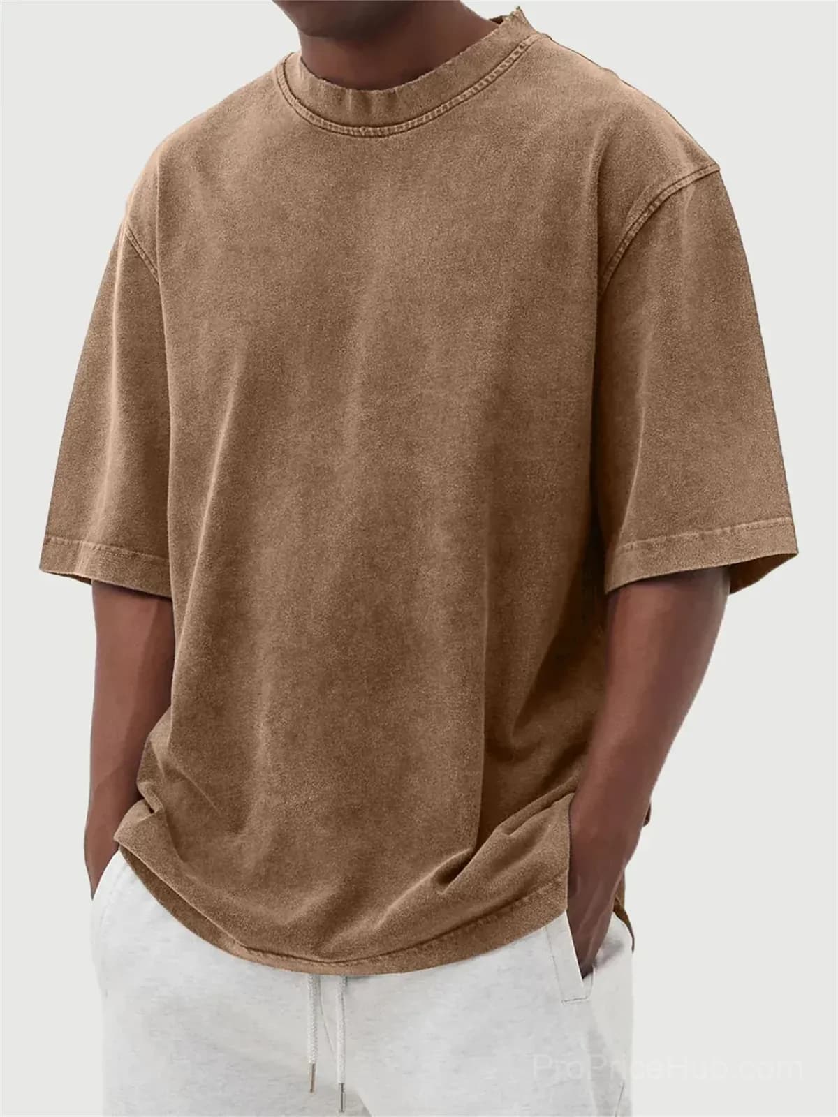 Men's Washed Solid Color Pullover T-Shirt - S to 5XL - View 20