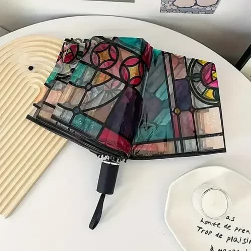 Vintage Stained Glass Print Automatic Umbrella - View 12