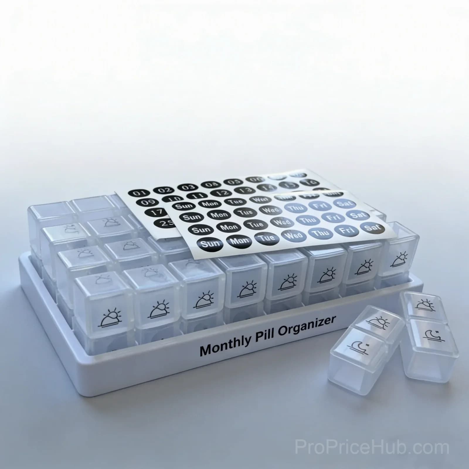 Monthly AM/PM Pill Organizer with Stickers, Multicolor - View 8