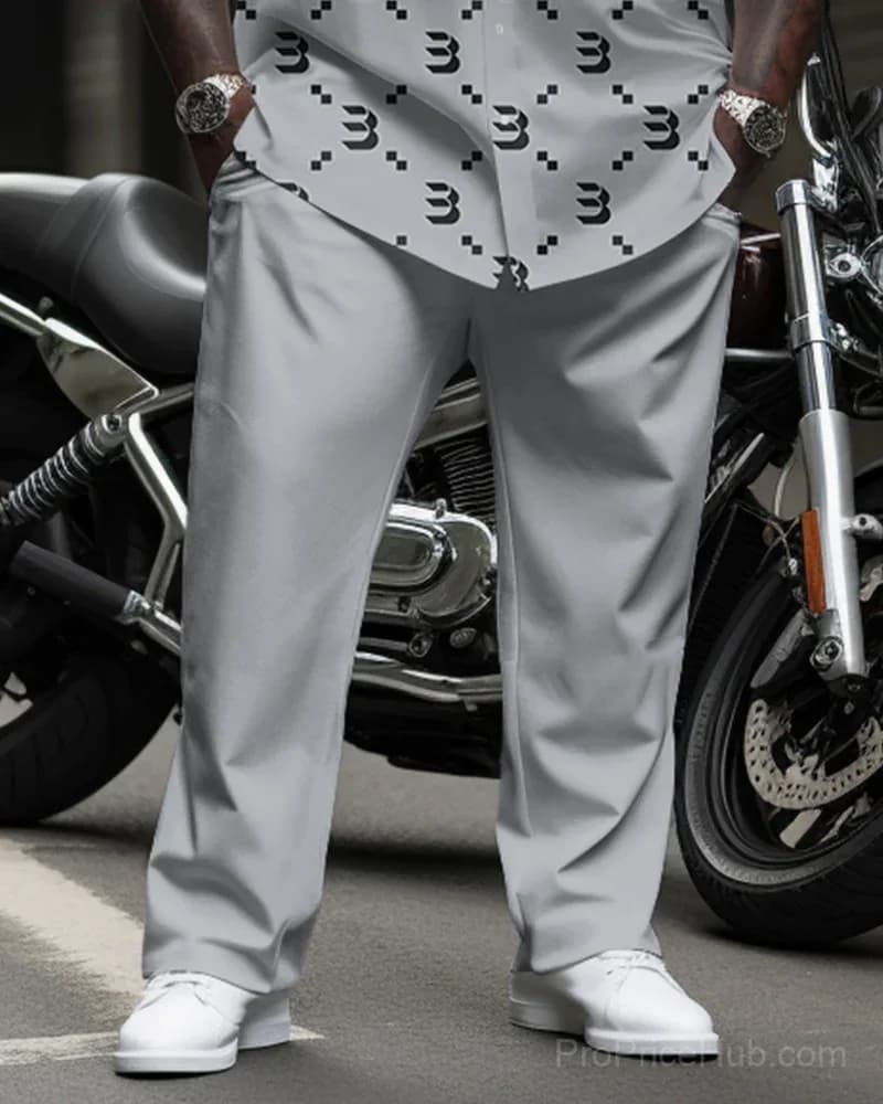 Big & Tall Men's 2-Piece Business Suit Set - Black Gray Gradient Pattern - View 7