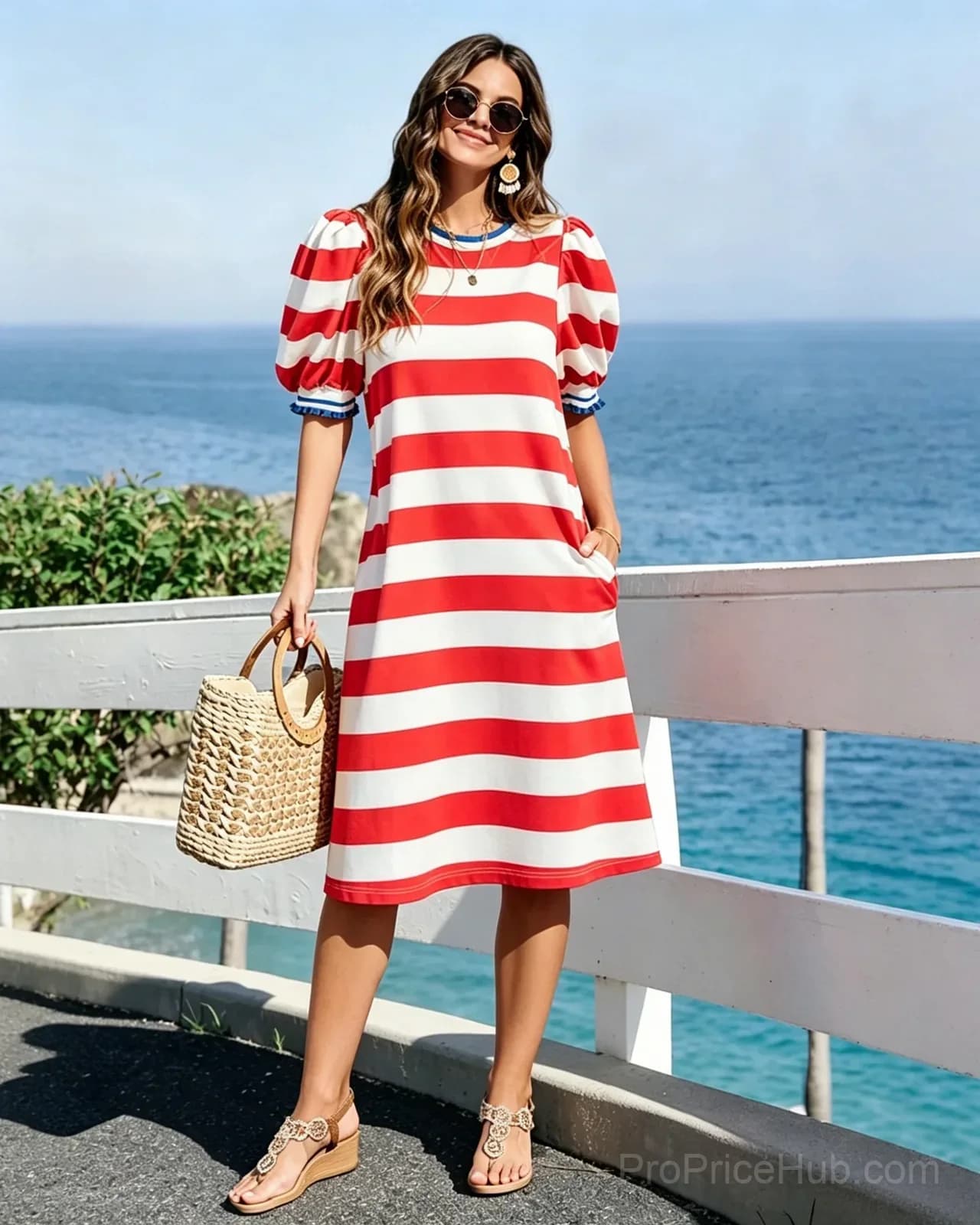 Women's Striped Shift Mini Dress - Main