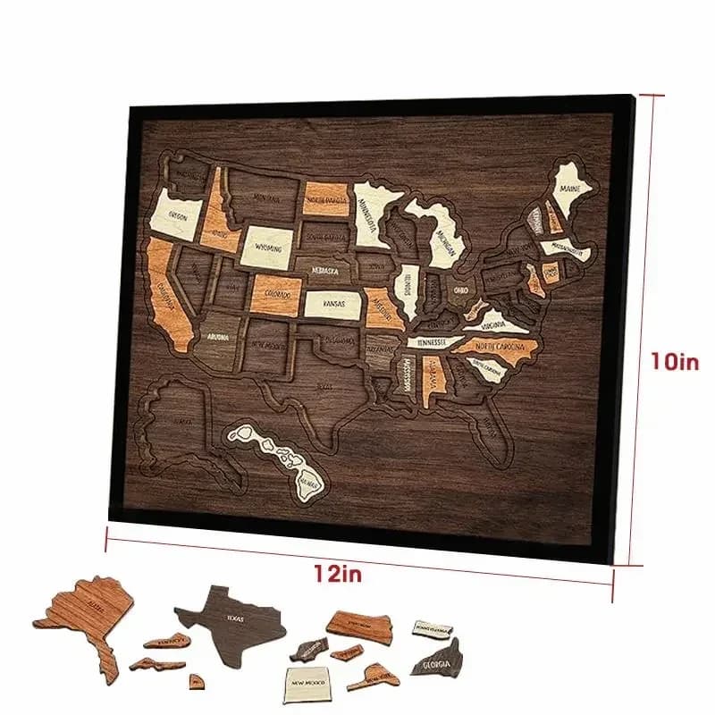 Wooden USA Travel Map Puzzle - Track Your Journey & Memories - Main