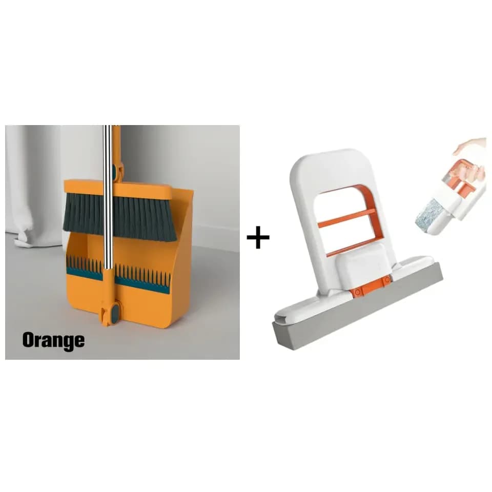 Stand-Up Dustpan and 180° Rotating Broom Set, Blue - View 12