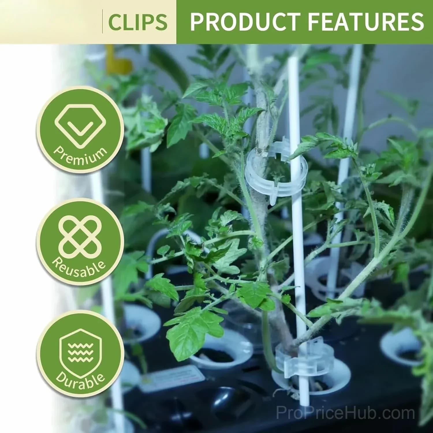 100-Pack Plastic Tomato Trellis Clips for Plant Support - Alt