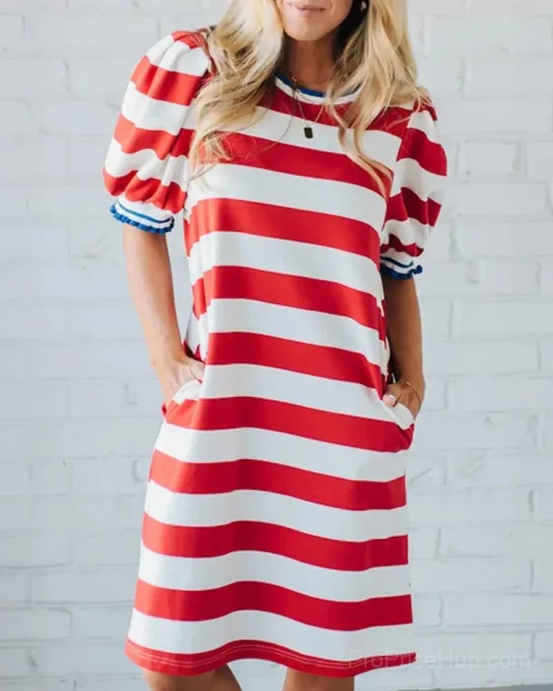 Women's Striped Shift Mini Dress - Alt