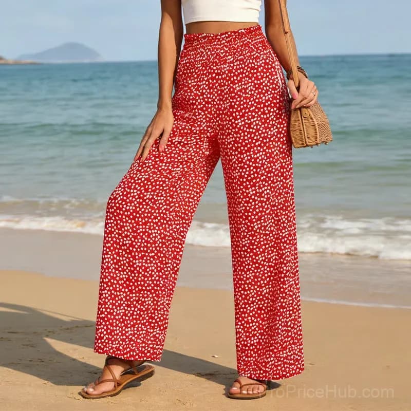 Women's Smocked High Waist Wide Leg Pants - Black, S - Alt
