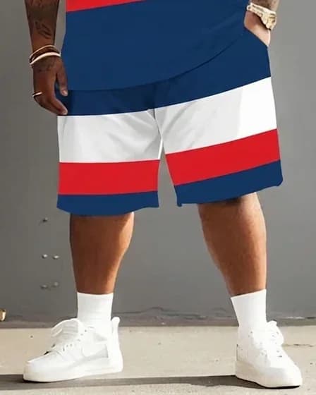 Big Guy's Polo Color Stripes T-Shirt and Shorts Set - View 19