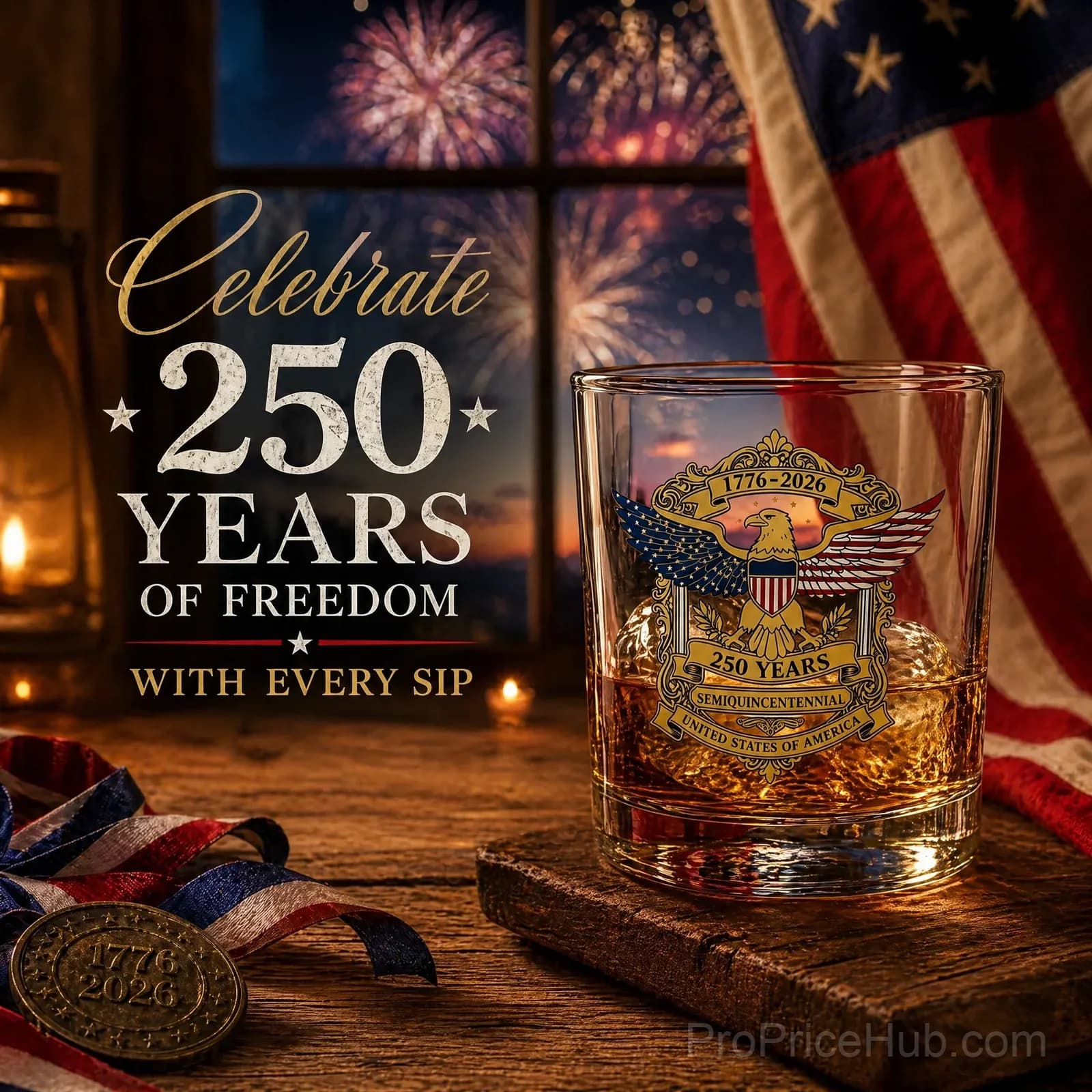 250th Anniversary American Patriotic Whiskey Glass 1776-2026 - Alt