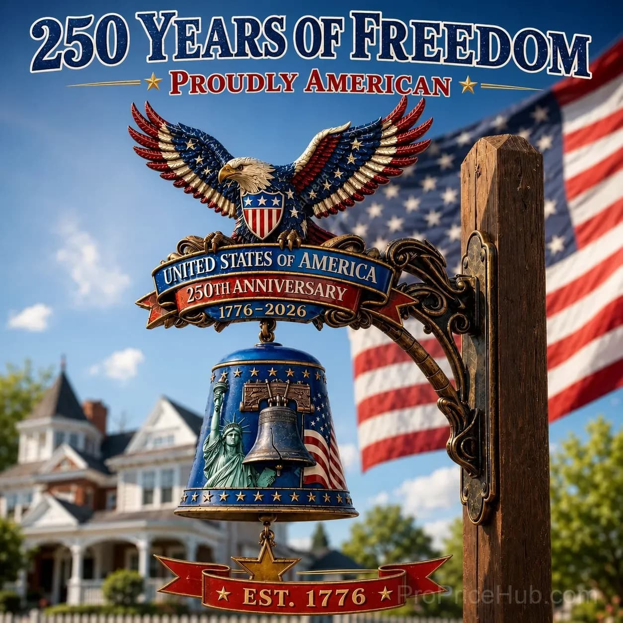 USA 250th Anniversary Patriotic Wall Bell - Alt