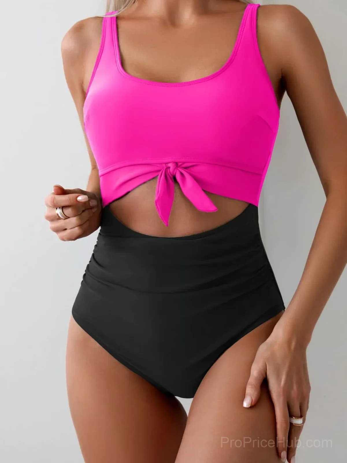 Women's Tummy Control Cutout One-Piece Swimsuit, Pink, S - View 7