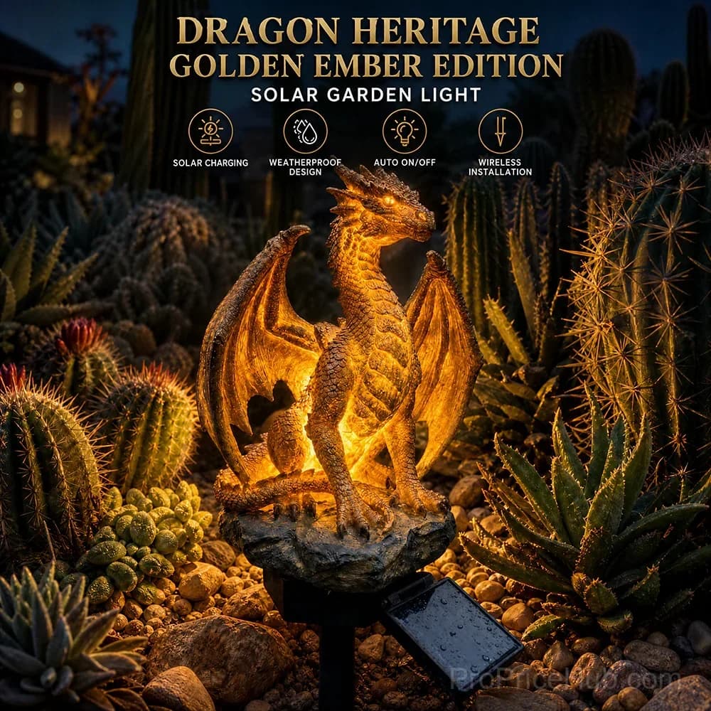 Gothic Dragon Golden Fire Solar Landscape Light - View 5