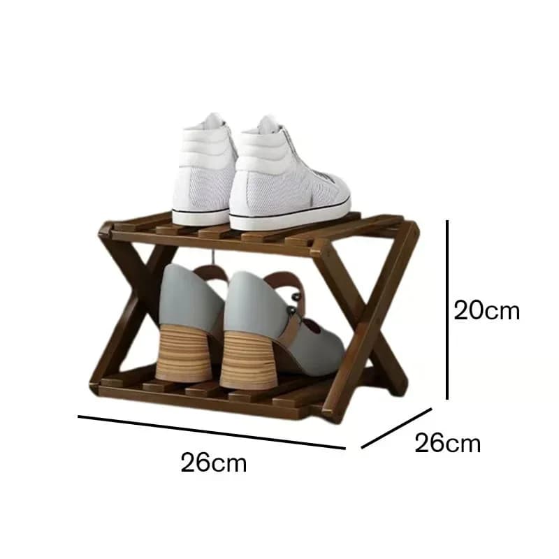 Durable Foldable Bamboo Shoe Rack, Brown, 2-Tier - Main