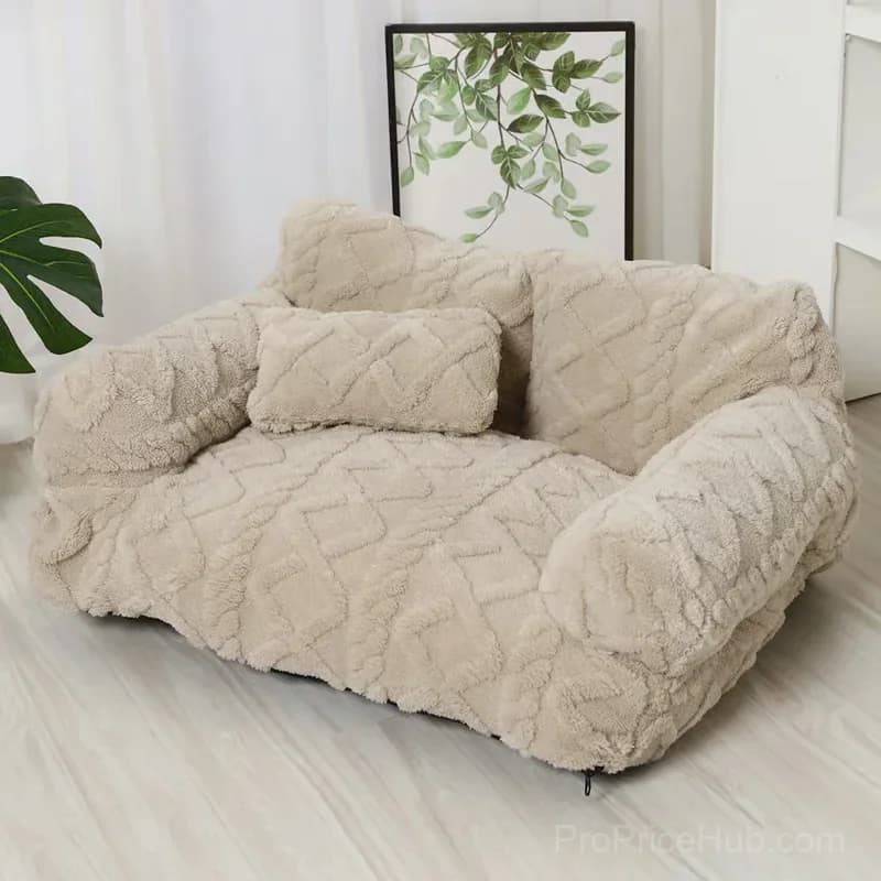 Beige Plush Pet Sofa Bed, Small 45x39x21 cm, Removable Cover - Main