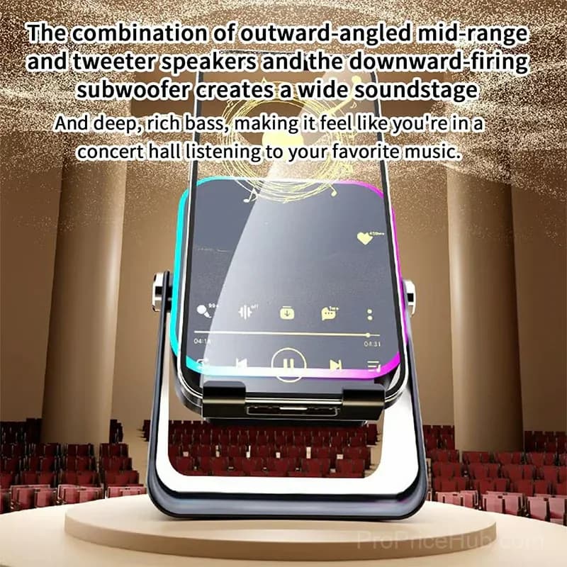 5-in-1 Wireless Induction Speaker with Adjustable Phone Stand, Black - View 6