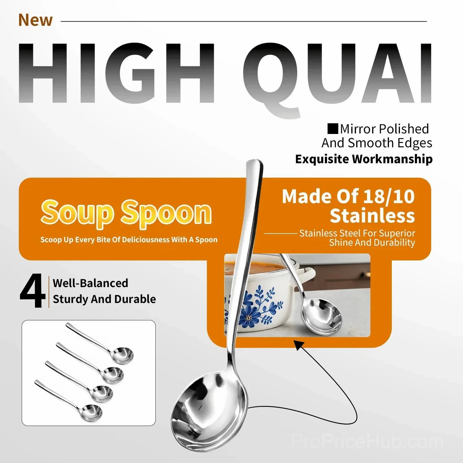 4-Piece Stainless Steel Soup Spoon Set - Alt