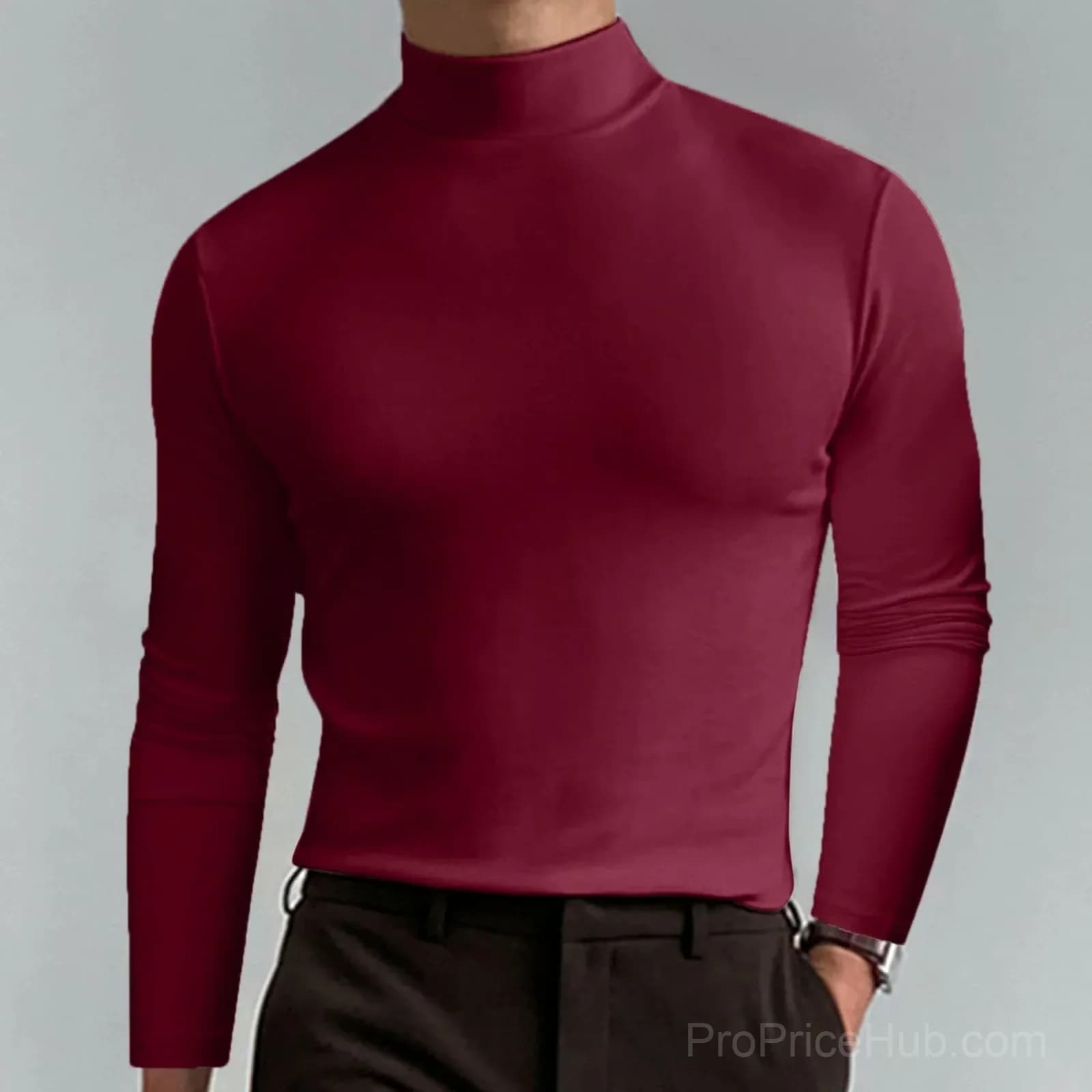 Men's High Neck Slim Fit Stretch T-Shirt, White, Small - View 6