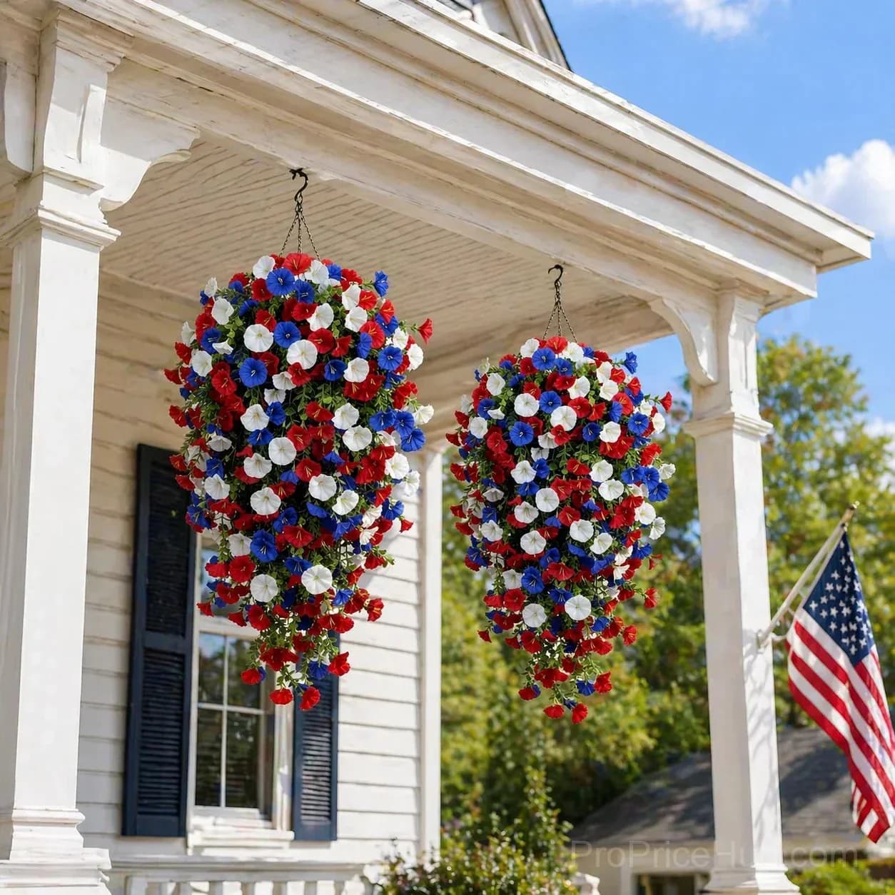 Patriotic Artificial Hanging Flower Baskets - No Maintenance Outdoor Decor - Main