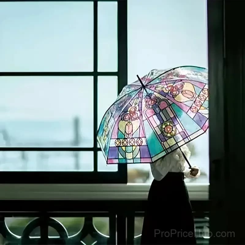 Vintage Stained Glass Print Automatic Umbrella - View 11