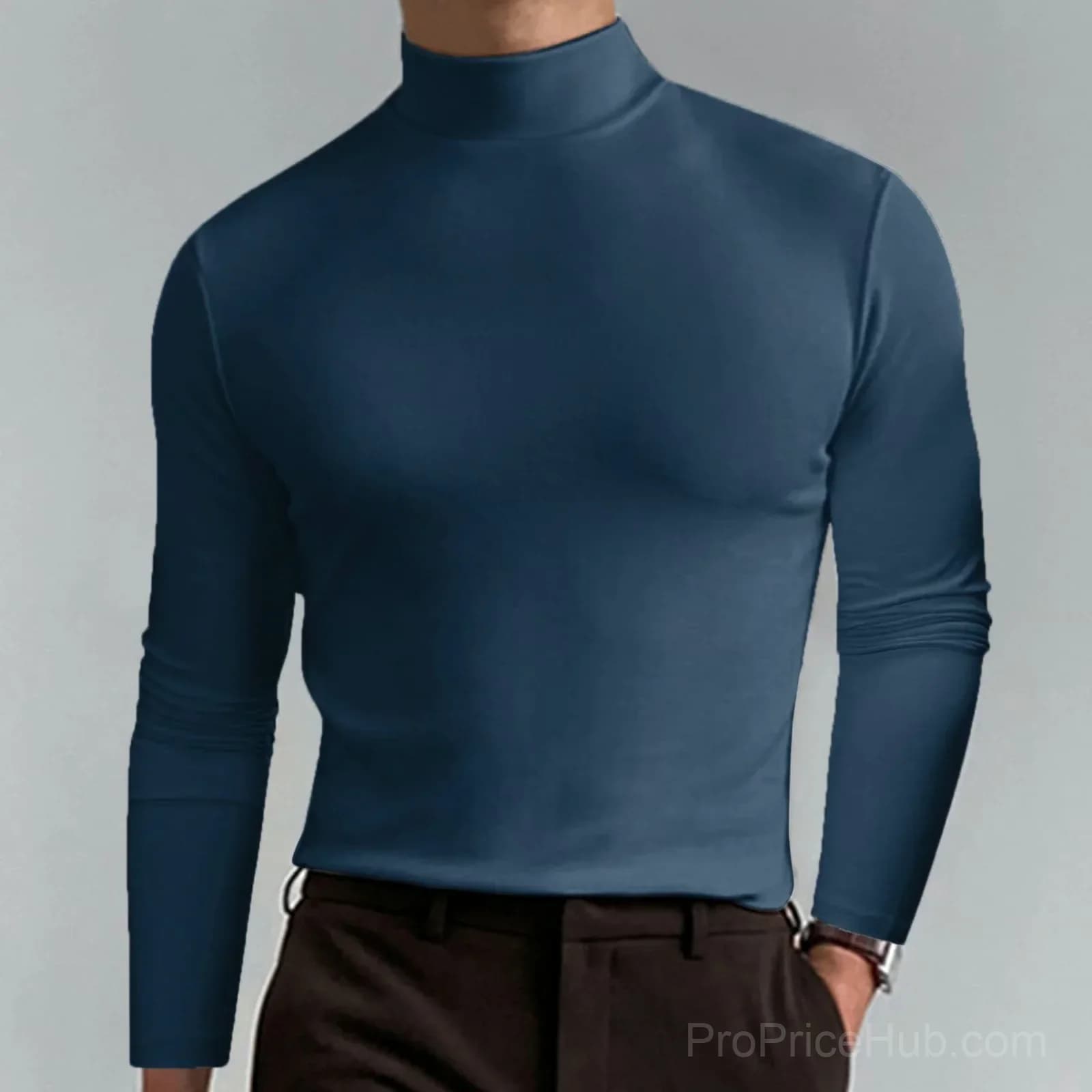 Men's High Neck Slim Fit Stretch T-Shirt, White, Small - View 5