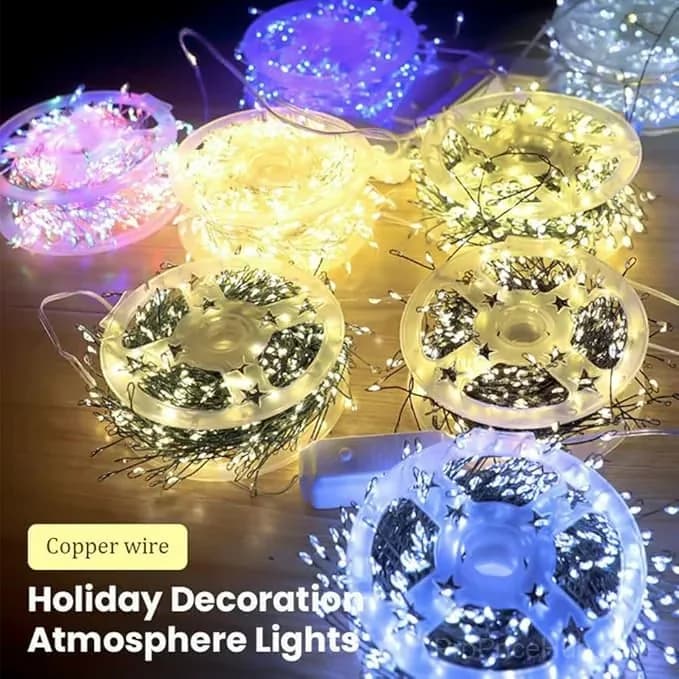 Copper Wire Firecracker String Lights, White, 29.5 ft, 300 Lights - Alt