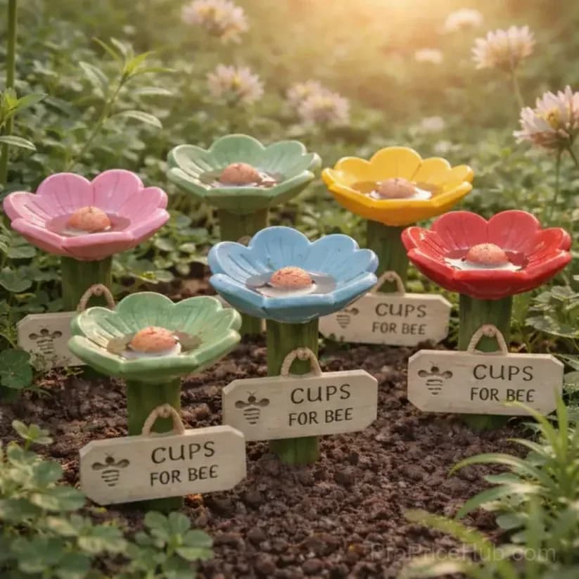 Flower-Shaped Resin Bee Watering Station, Pink - Alt