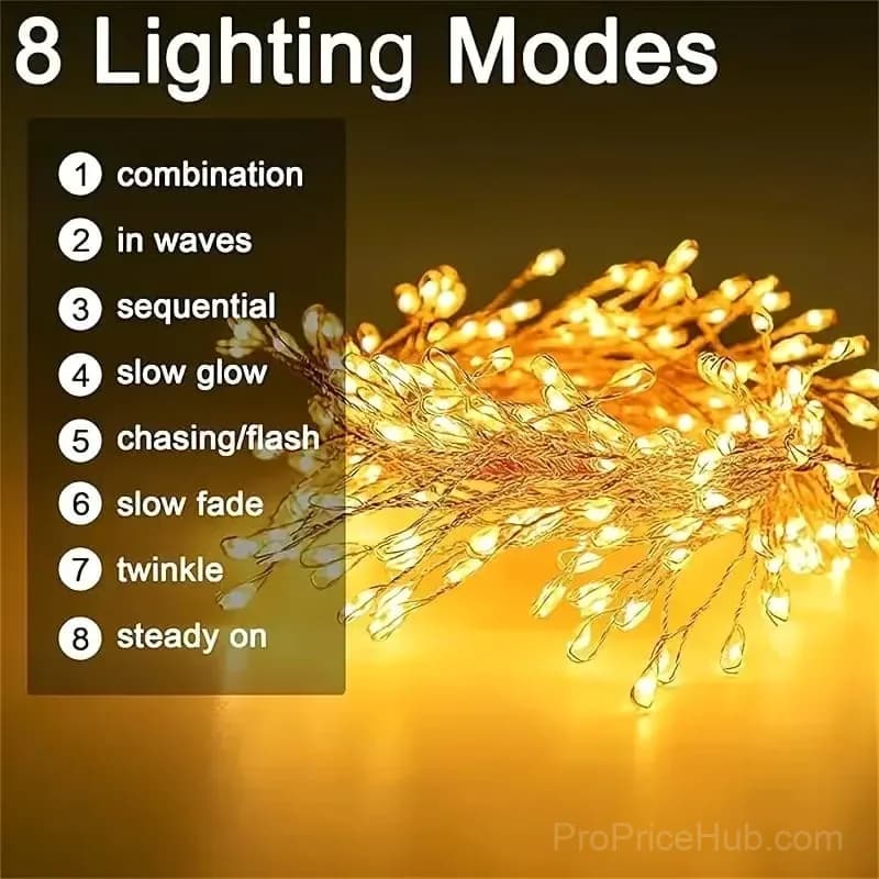 Copper Wire Firecracker String Lights, White, 29.5 ft, 300 Lights - View 6