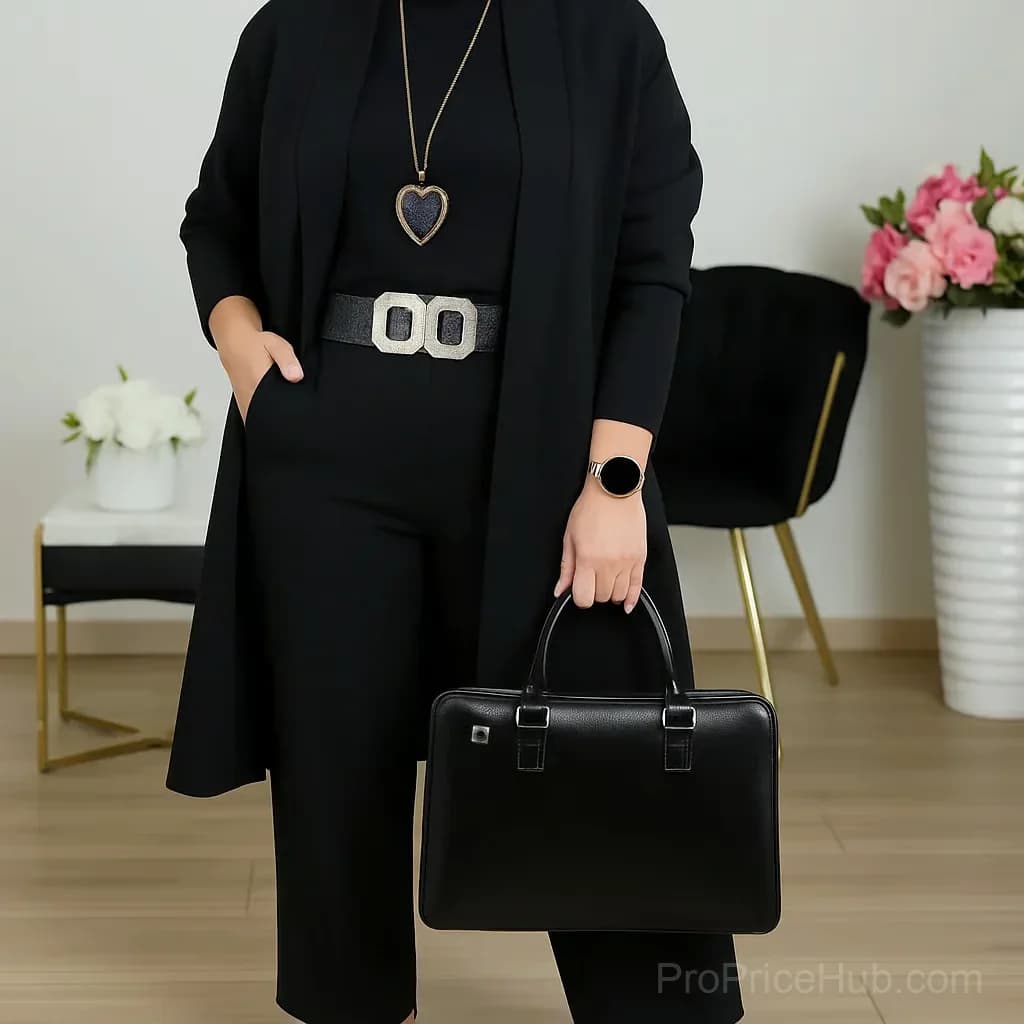 3-Piece Long Cardigan, Top and Pants Set, Brown, S - View 6