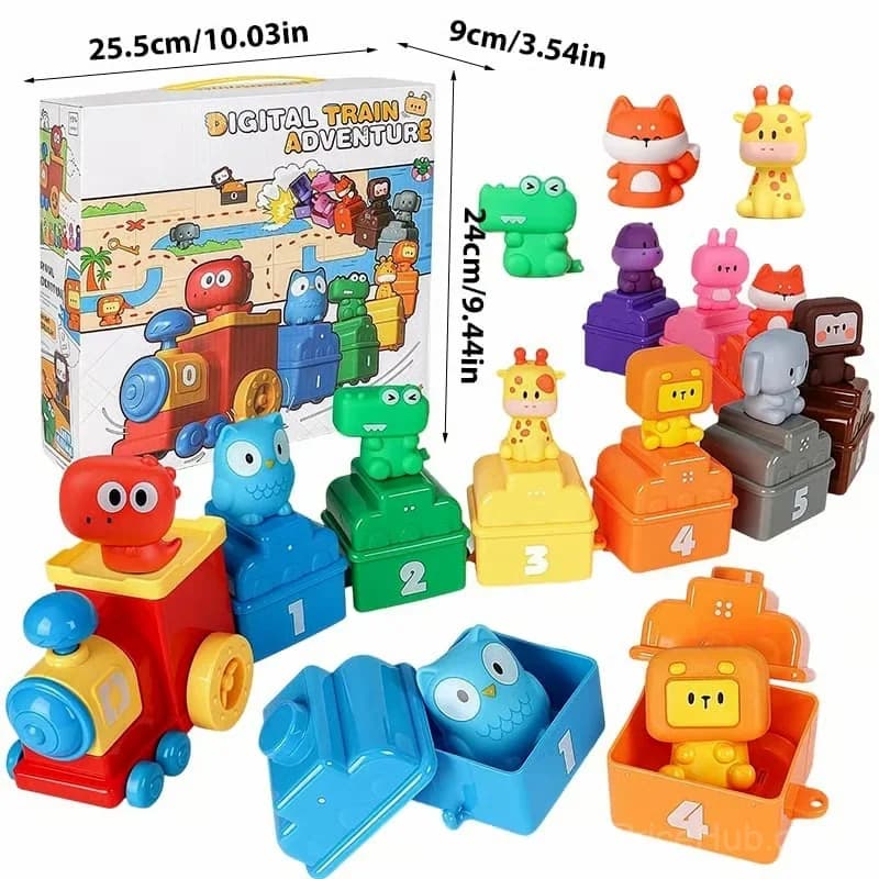 Montessori Digital Train Adventure Set with 10 Animals - Main