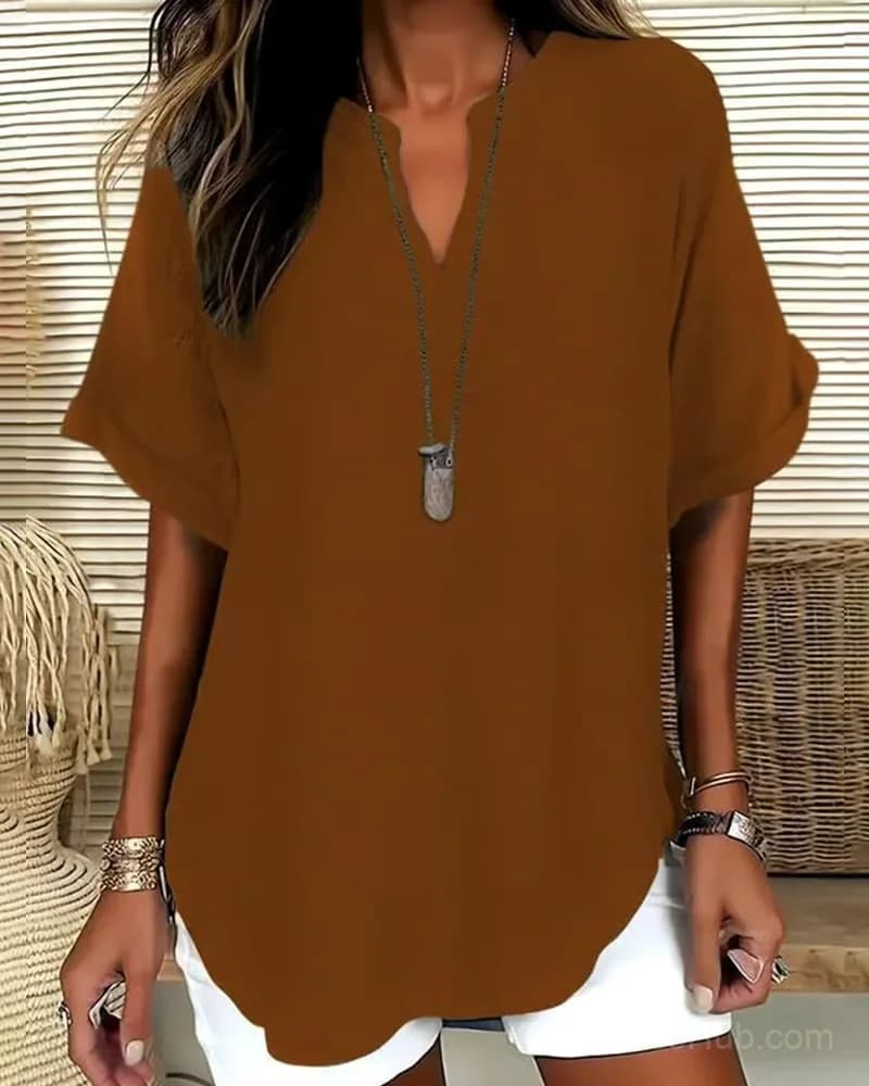 Women's Loose Solid Color Casual Blouse, Blue, US 4 (S) - View 10