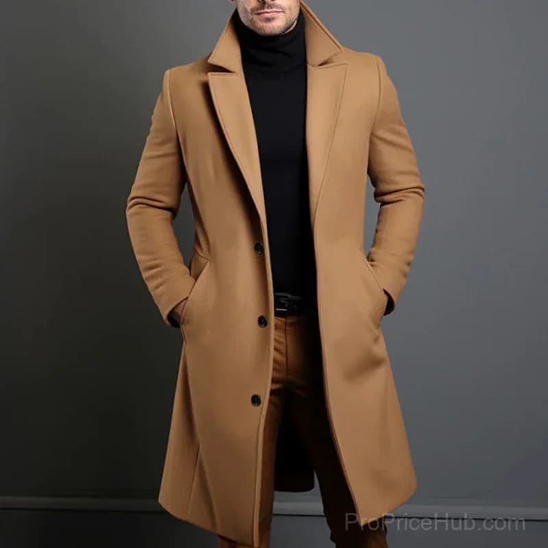 Men's Big & Tall Solid Color Lapel Single-Breasted Coat – M-5XL - Alt