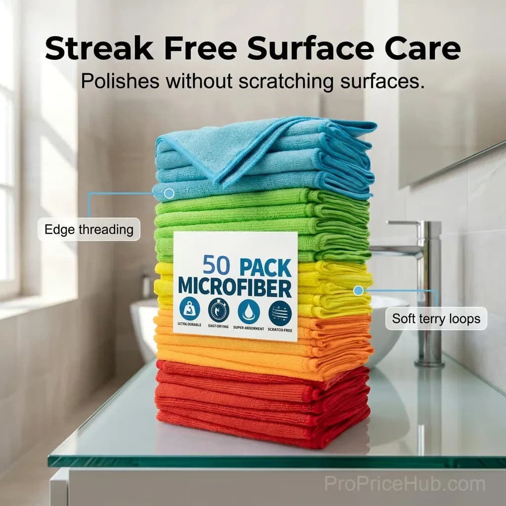 Bulk Pack Microfiber Cleaning Towels, 50 Count - Alt