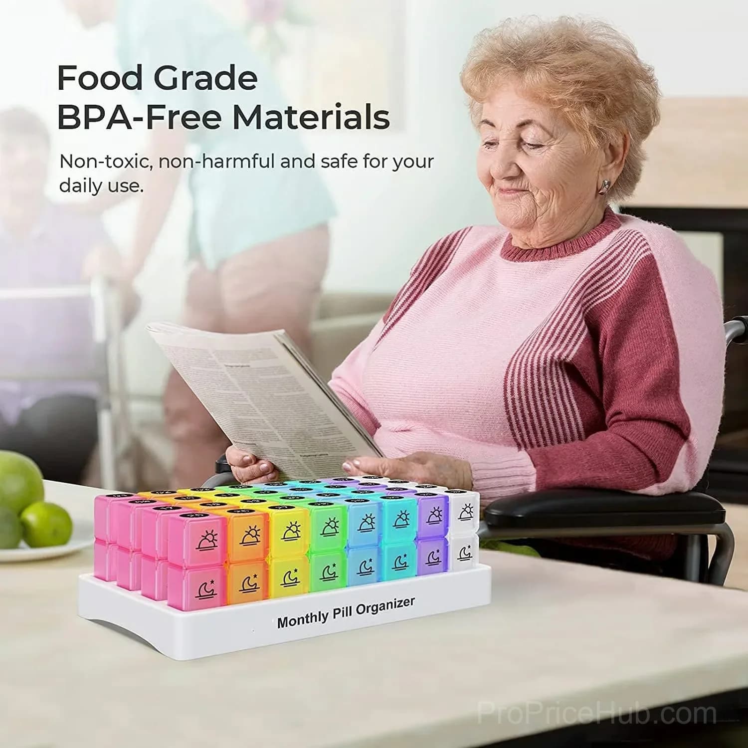 Monthly AM/PM Pill Organizer with Stickers, Multicolor - View 4