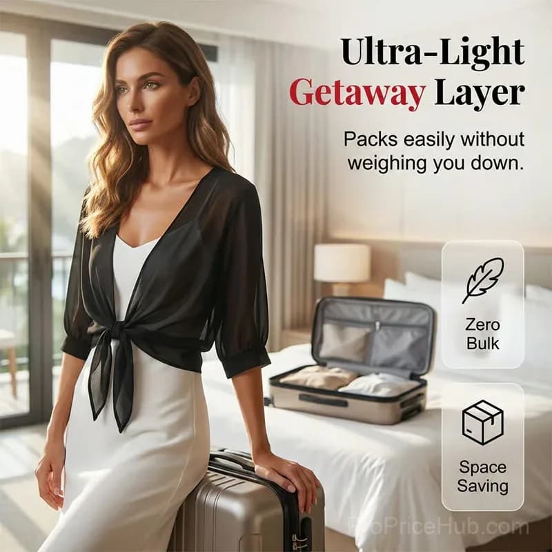 Women's Sheer Chiffon Tie-Front Cropped Top, Black, S - View 5