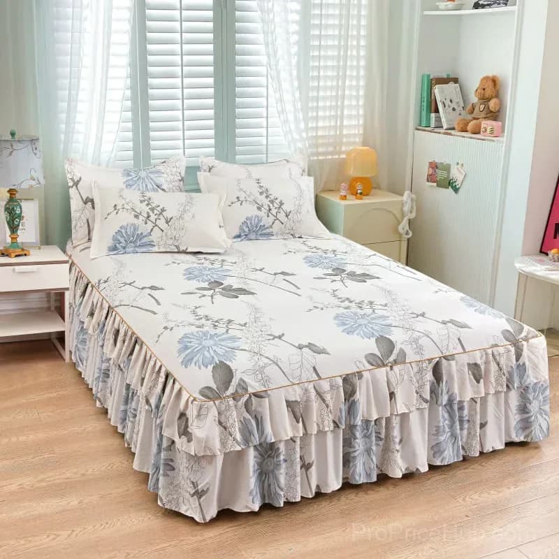 3-Piece Green Ruffled Bed Skirt Set, Cot Size 40 x 75 in - View 10