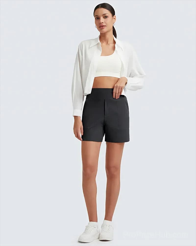 Women's High-Waisted Athletic Bermuda Shorts with Pockets - View 7