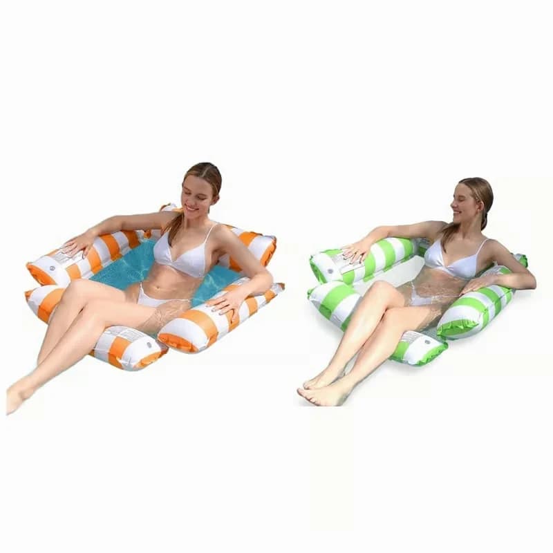 Inflatable Pool Lounge Chairs, 2-Pack Green/Blue with Pump - View 10
