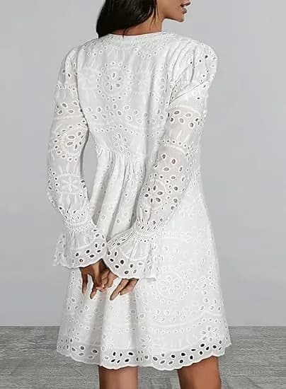 Women's Casual Eyelet Lace Dress, Black, Size S - View 7