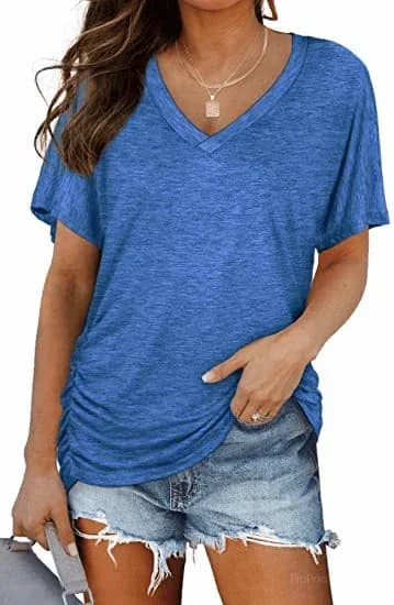 Women's Short Sleeve V-Neck Dolman Top - Soft Breathable Loose Fit Blouse with Side Shirring - View 9