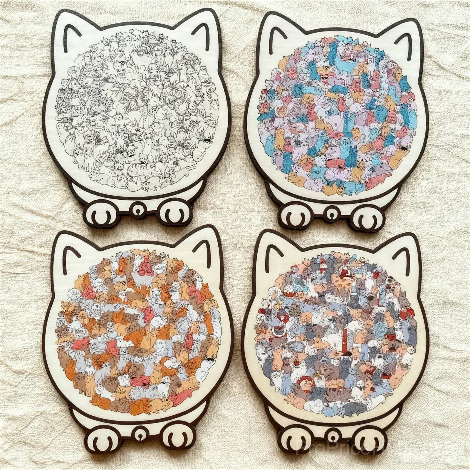 135-Piece Cat-Shaped Wooden Puzzle, Morandi Colors - View 2