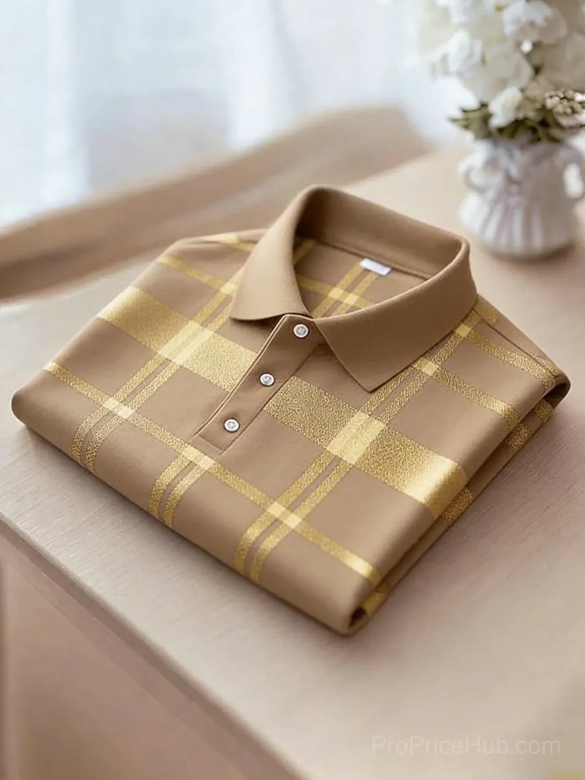 Men's Black and Yellow Plaid Short Sleeve Polo Shirt - View 9
