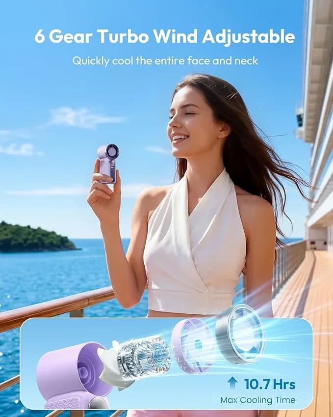 Turbo Handheld Fan, 16900 RPM, 6-Speed, LED Display, 3000mAh, Purple - View 3